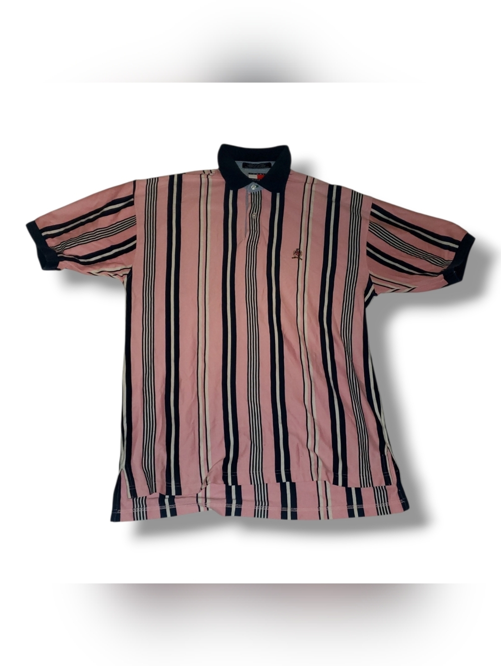 Tommy Hilfiger Pink and Navy Vertical Stripe Polo